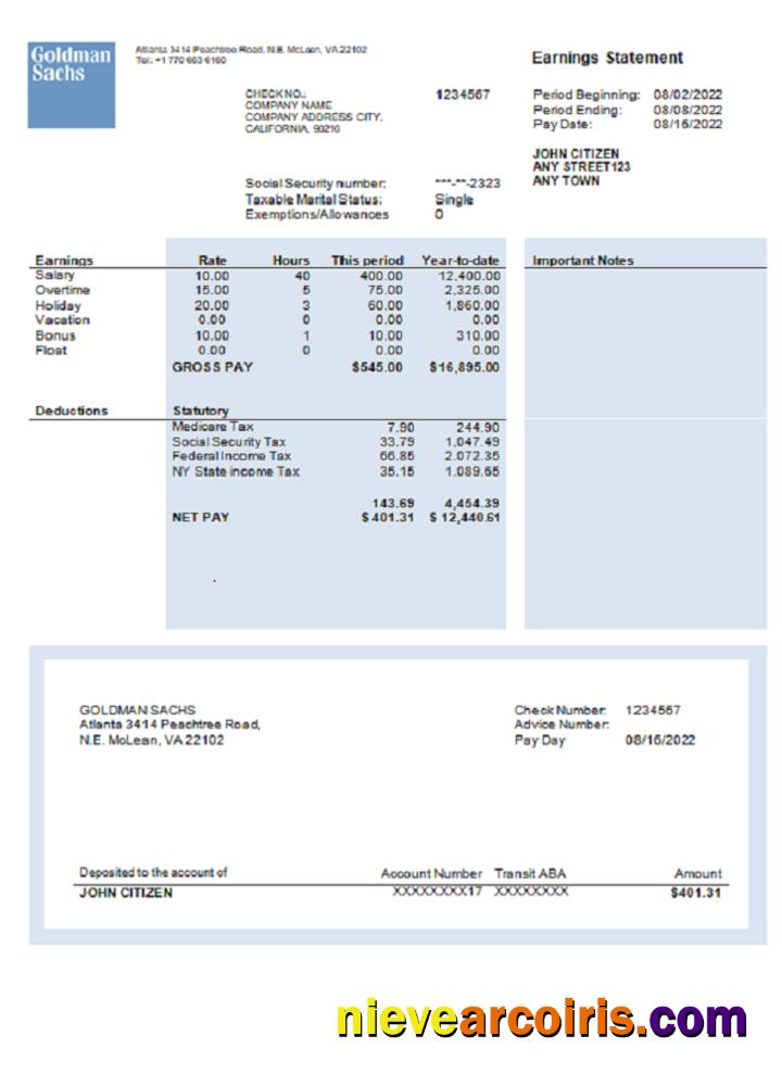 USA financial company earning statement, version 2